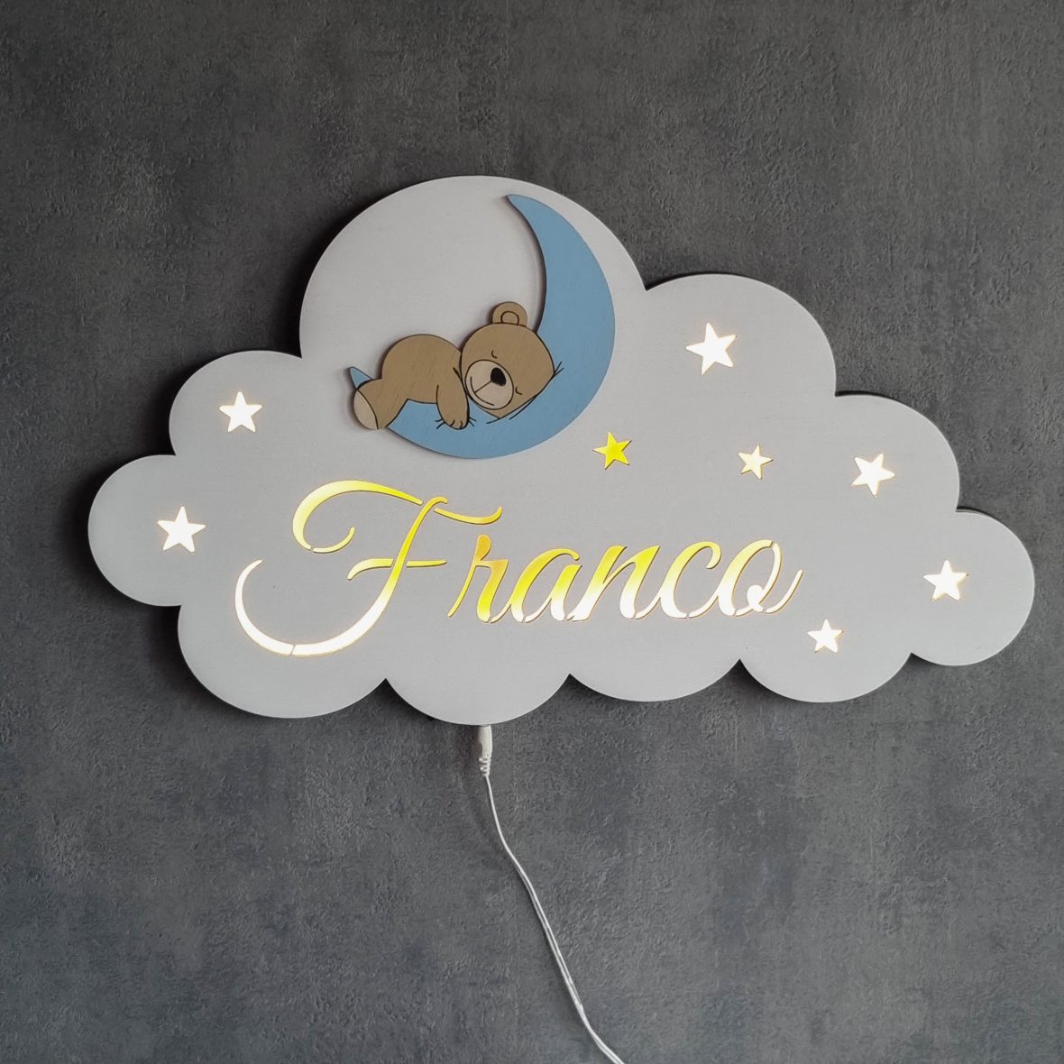 Lampa veghe bebe personalizate cu nume – ursulet pe luna