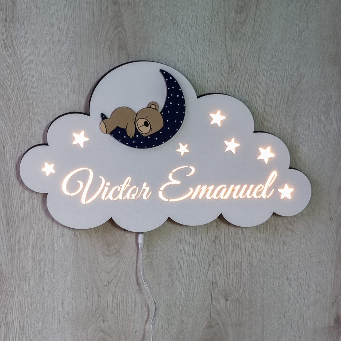 Lampa veghe Ursulet pe luna albastru cu picatele
