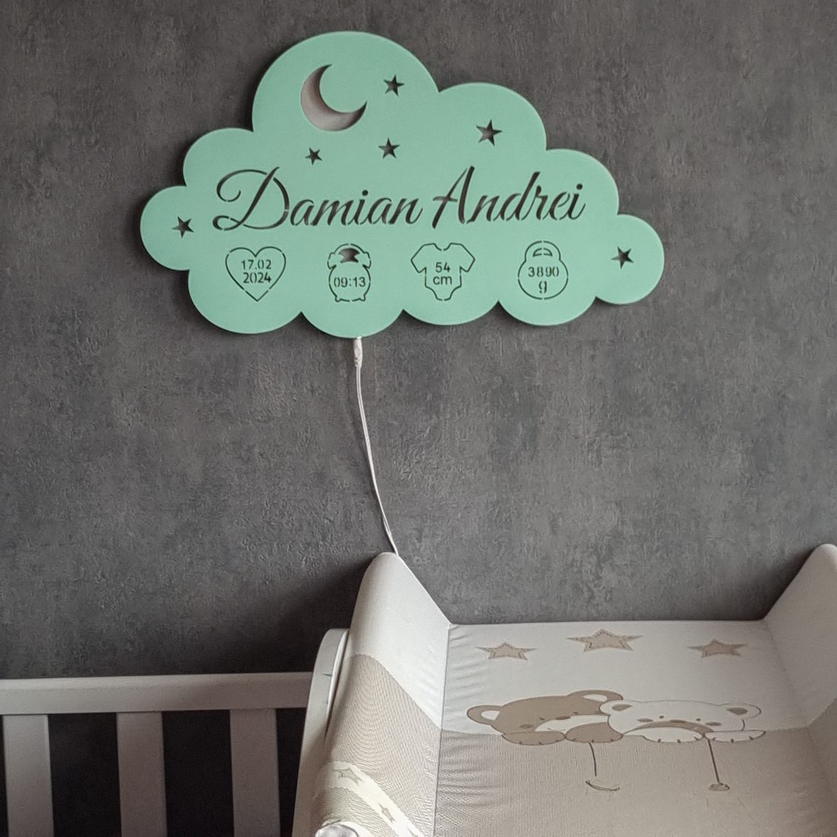 Lampa veghe bebe personalizata cu nume si datele nasterii