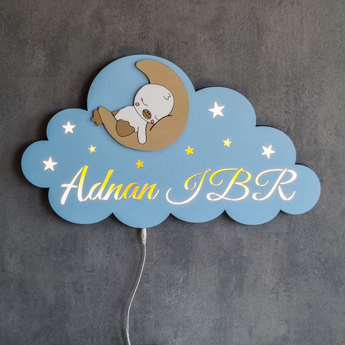Lampa veghe bebe cu ratusca pe luna albastru-bej