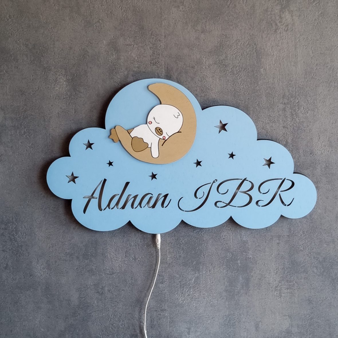 Lampa veghe bebe cu ratusca pe luna albastru-bej