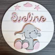 Decoratiune rotunda cu elefantel - alb cu roz