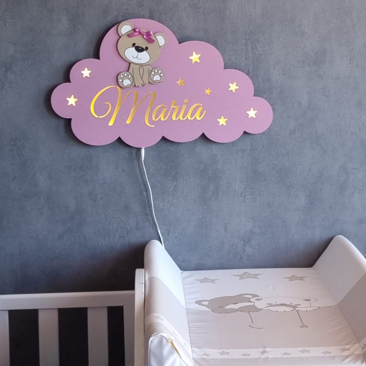 Lampa de veghe cu ursulet cu fundita – old lila