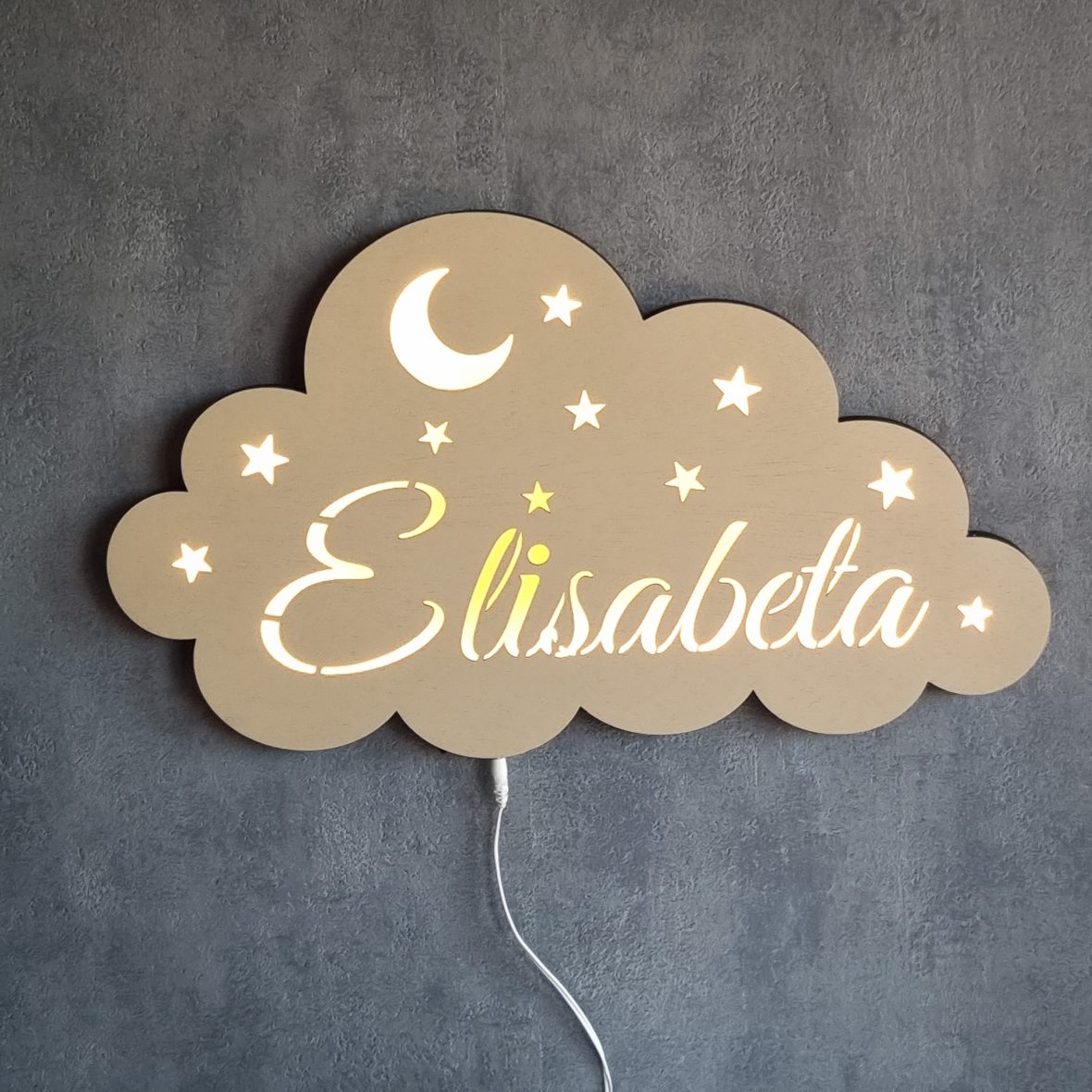 Lampa veghe norisor bej, personalizata cu nume