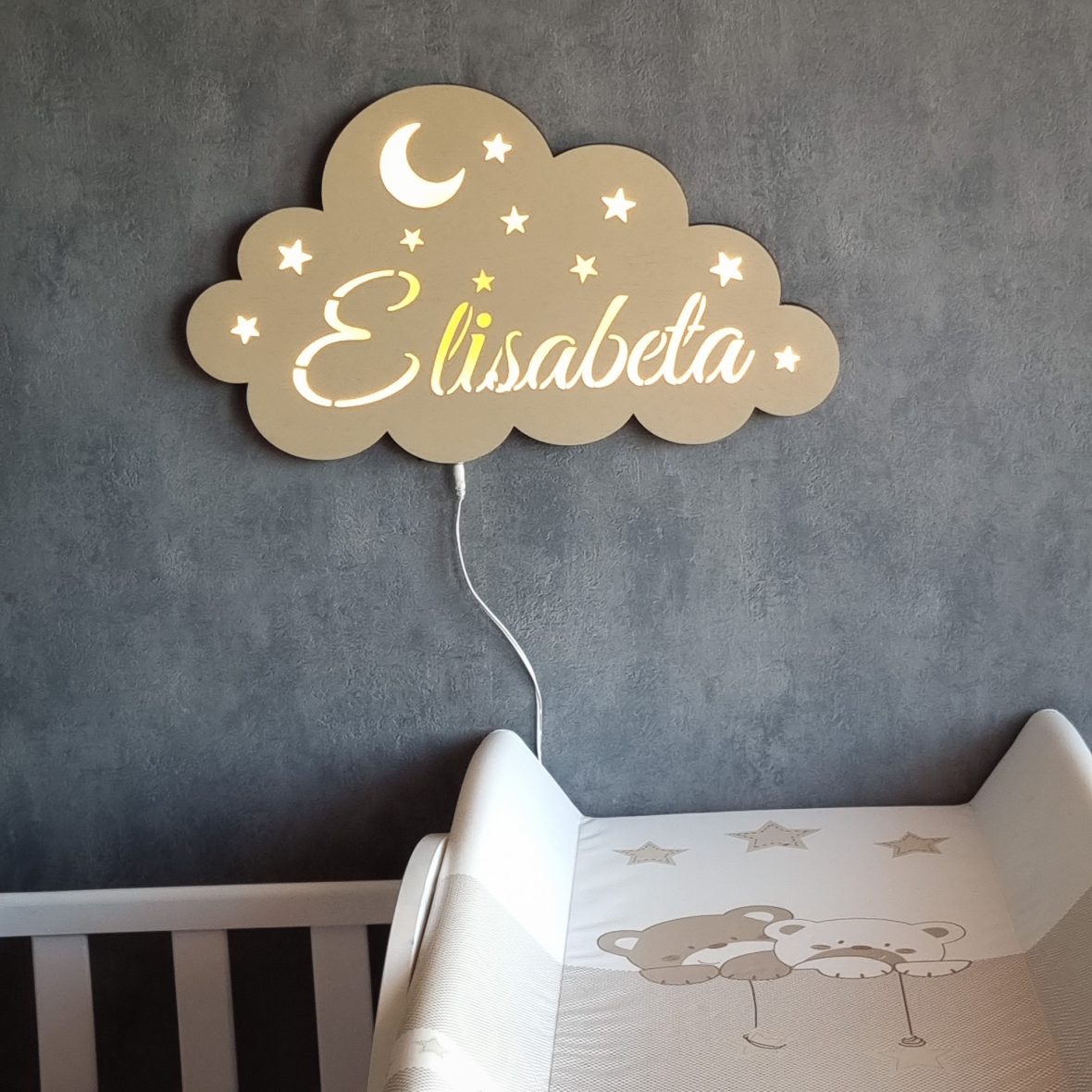 Lampa veghe norisor bej, personalizata cu nume