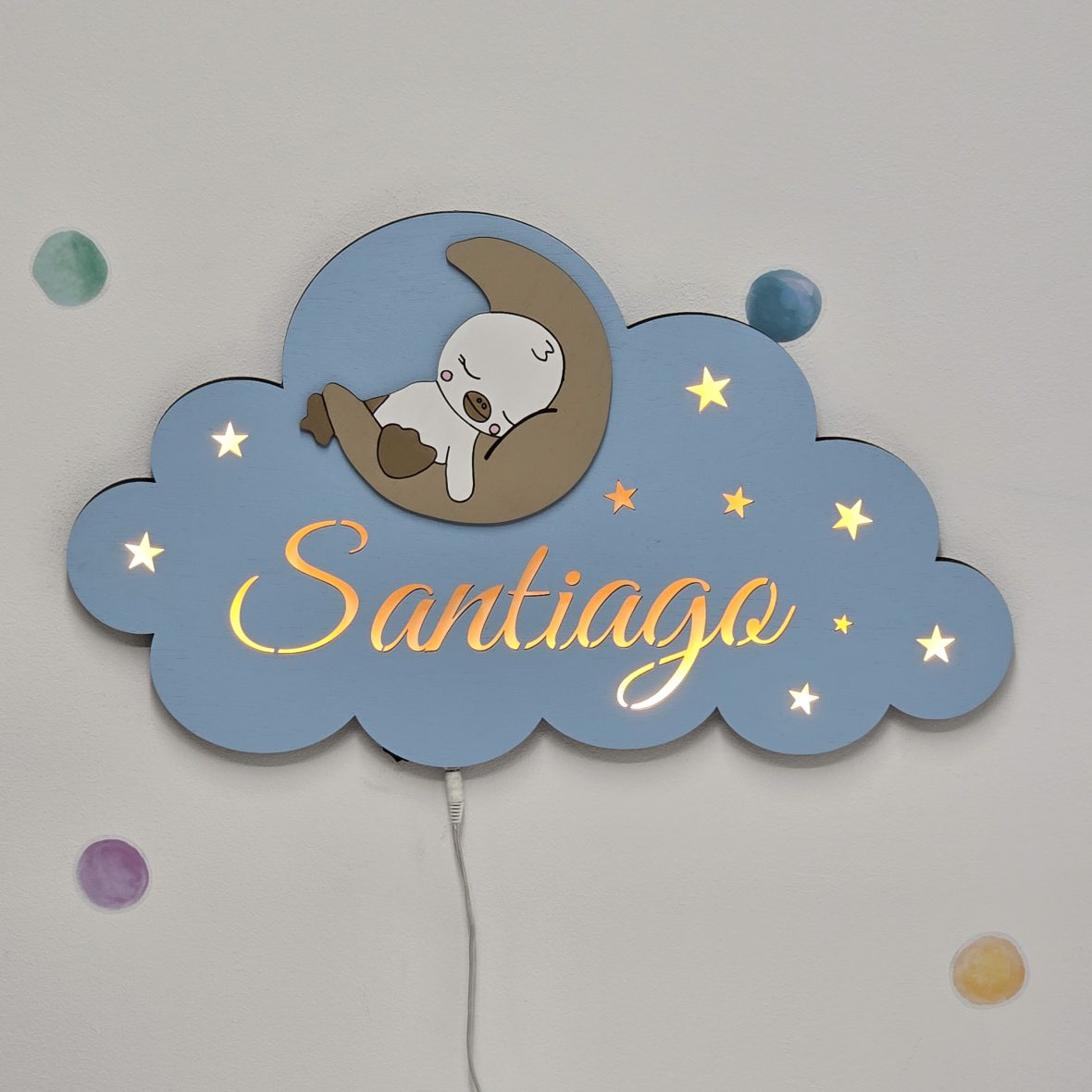 Lampa veghe bebe cu ratusca pe luna albastru-bej