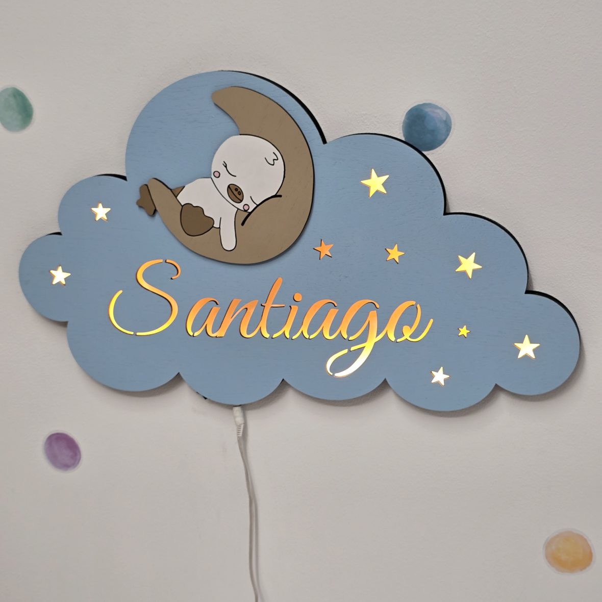 Lampa veghe bebe cu ratusca pe luna albastru-bej