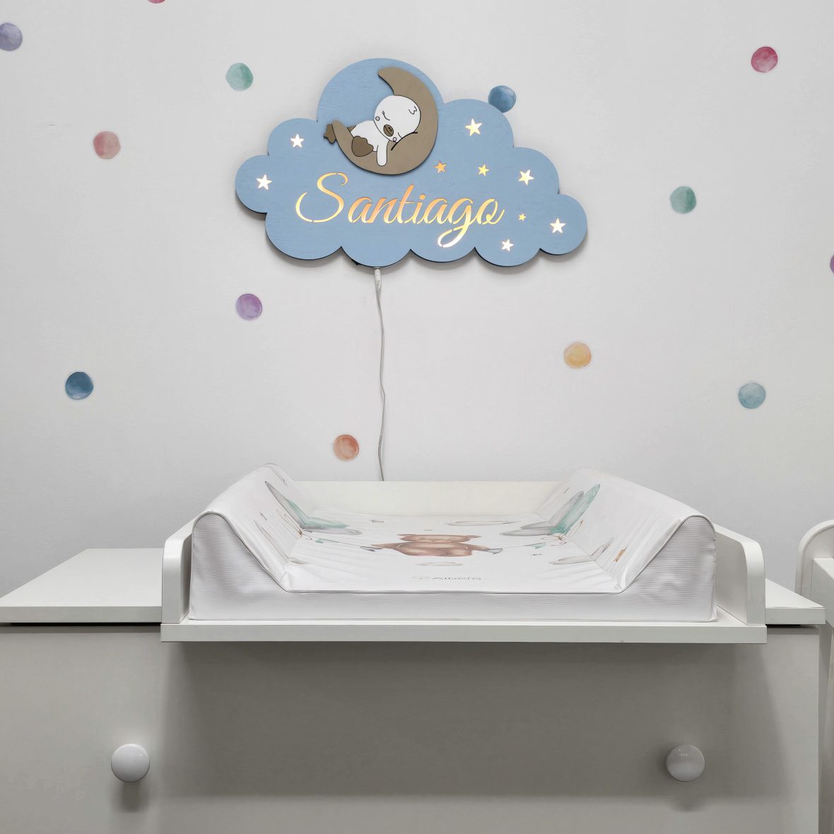 Lampa veghe bebe cu ratusca pe luna albastru-bej