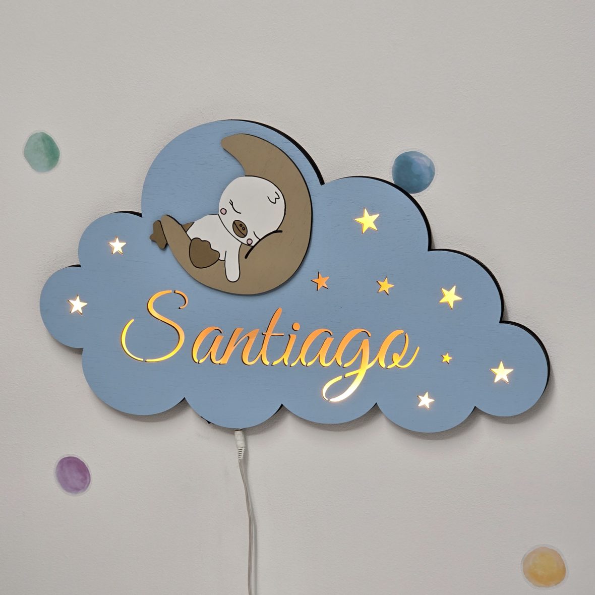 Lampa veghe bebe cu ratusca pe luna albastru-bej