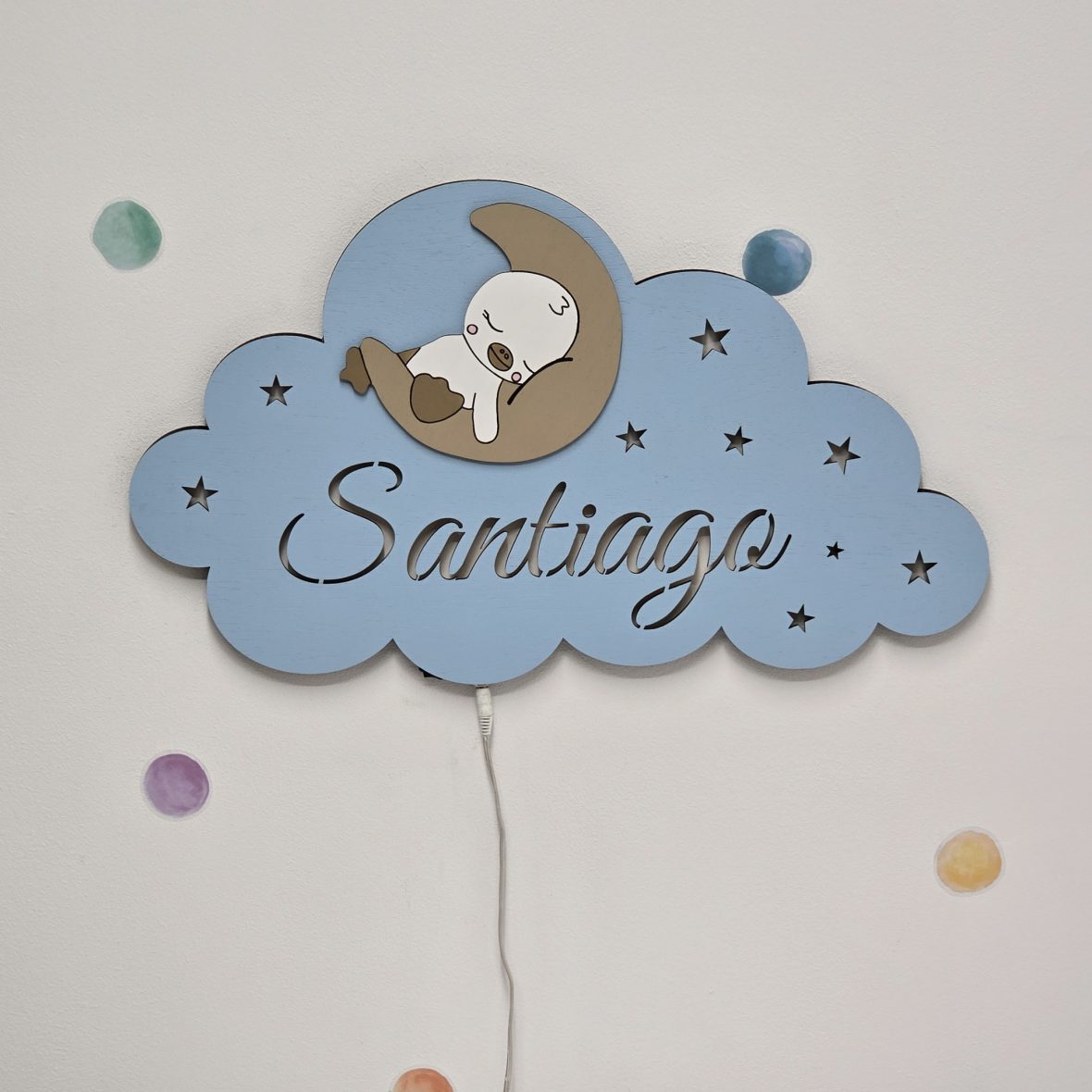 Lampa veghe bebe cu ratusca pe luna albastru-bej