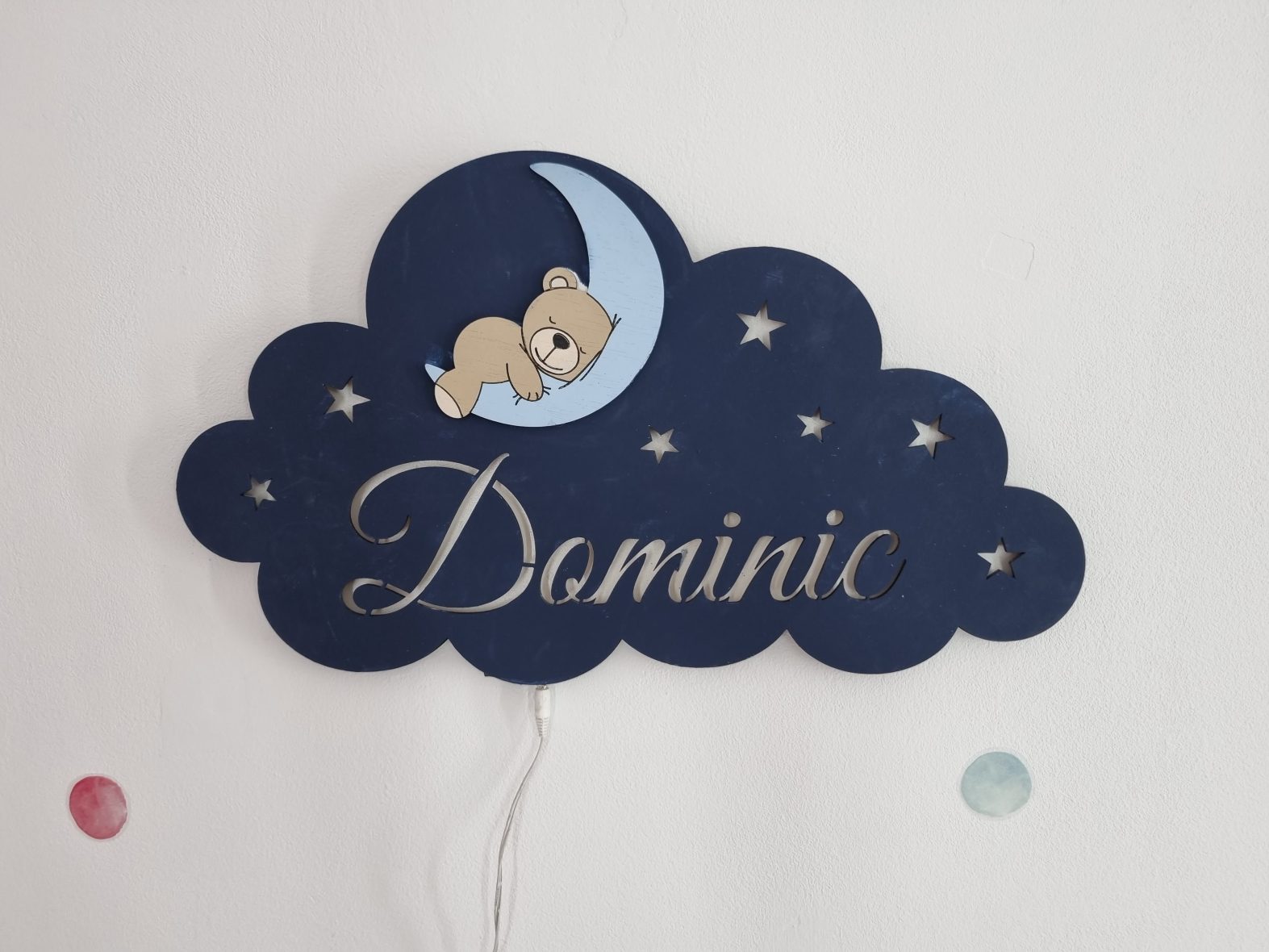 Lampa de veghe bebe ursulet pe luna – navy blue