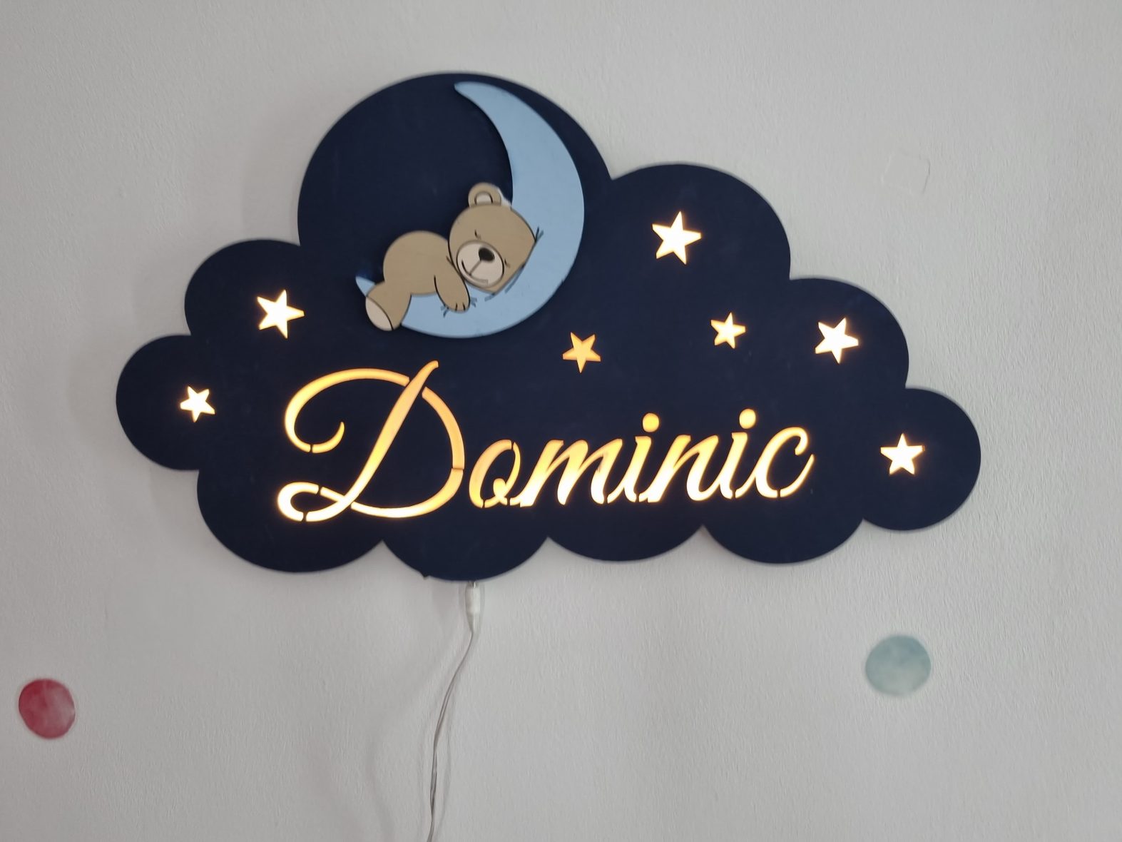 Lampa de veghe bebe ursulet pe luna – navy blue