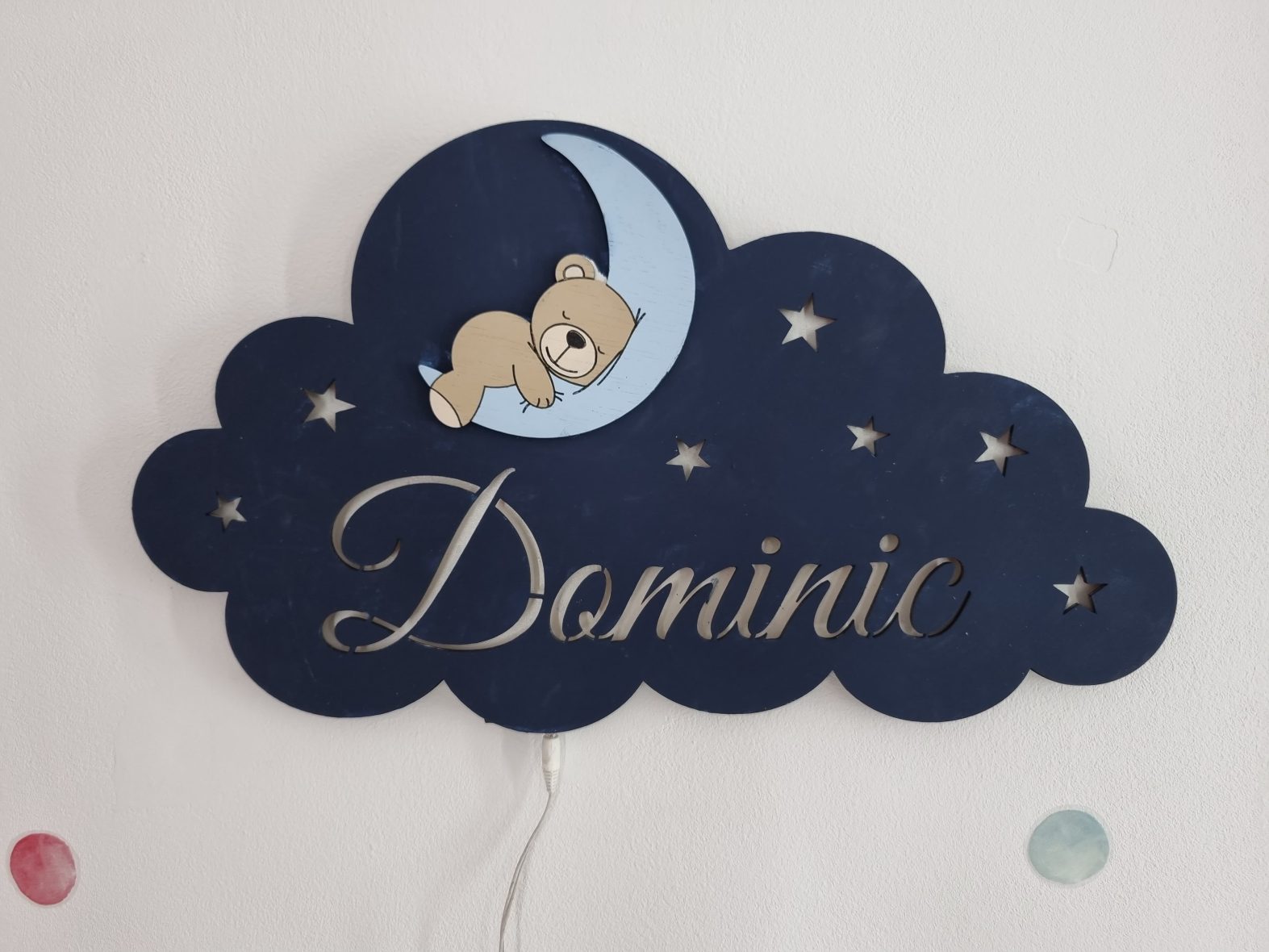 Lampa de veghe bebe ursulet pe luna – navy blue