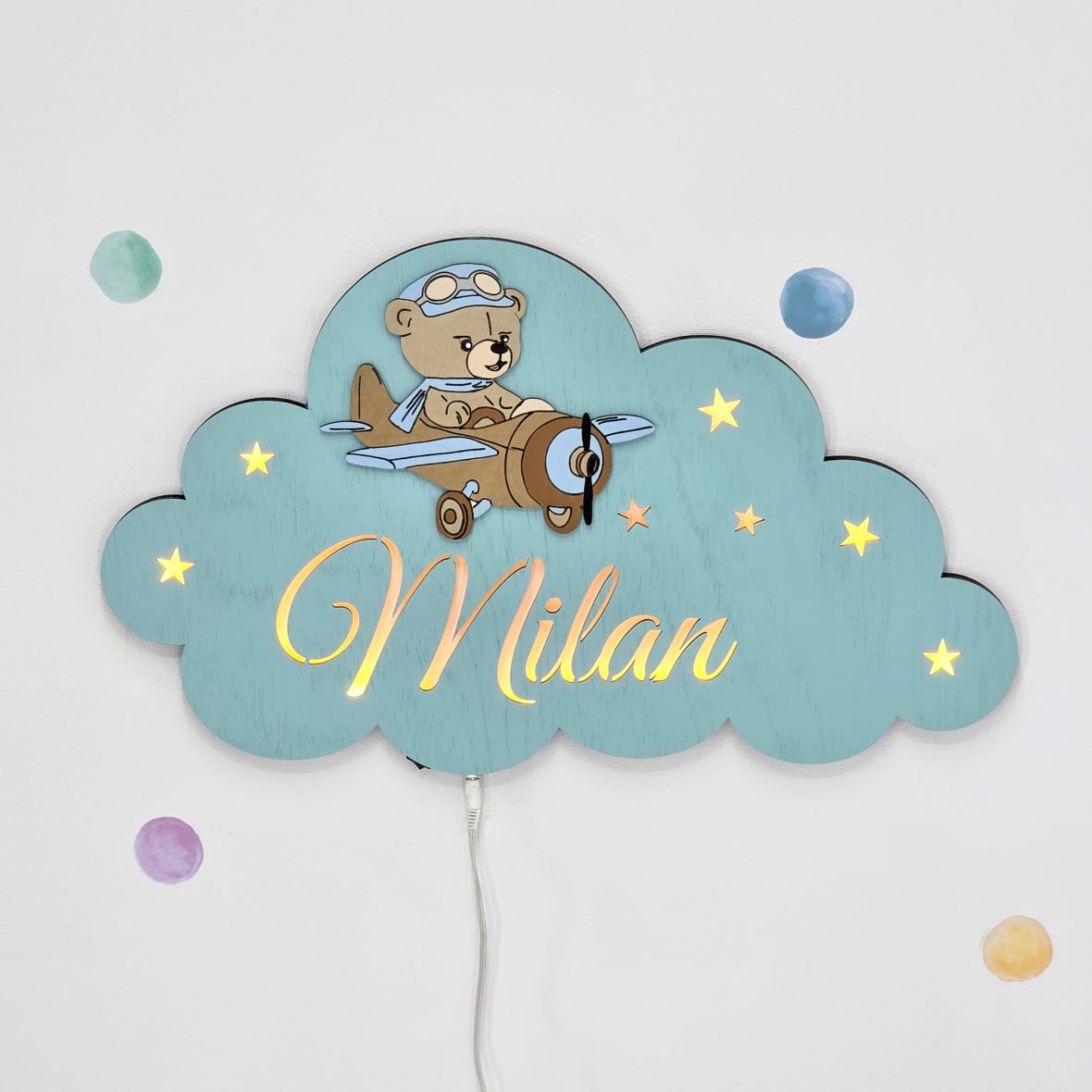 Lampa de veghe personalizata cu nume – verde oliv