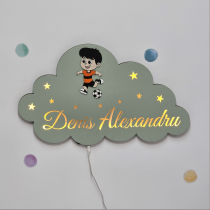 lampă de veghe personalizată norișor cu fotbalist și nume copil Denis Alexandru