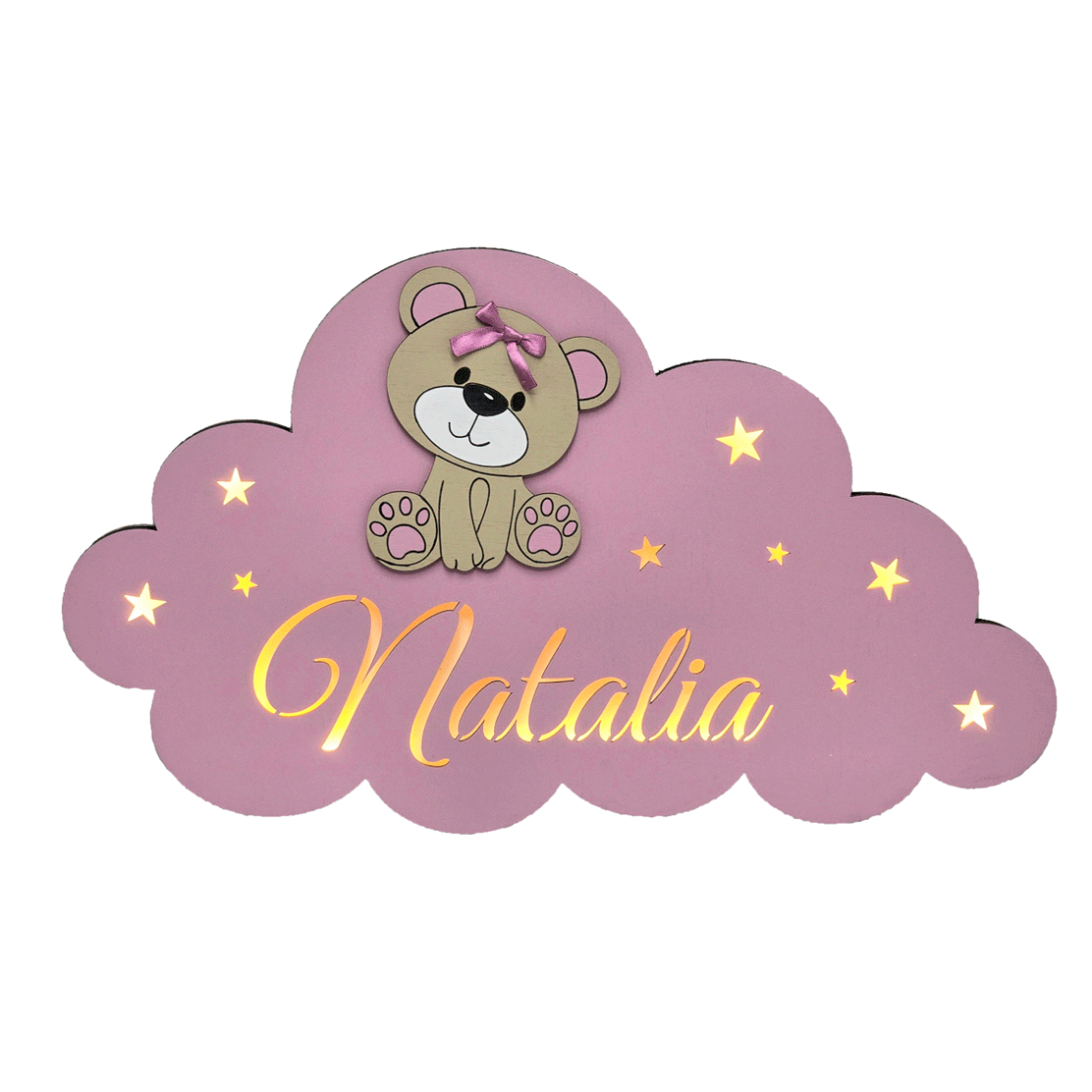 Lampa bebe personalizata cu ursulet cu fundita – plamaniu