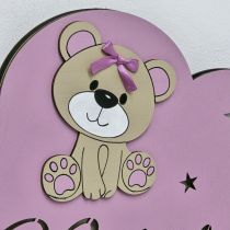 Lampa bebe personalizata cu ursulet cu fundita - plamaniu
