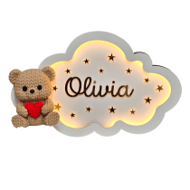 Lampa de veghe bebelusi – Nor luminos cu nume și ursuleț 3D