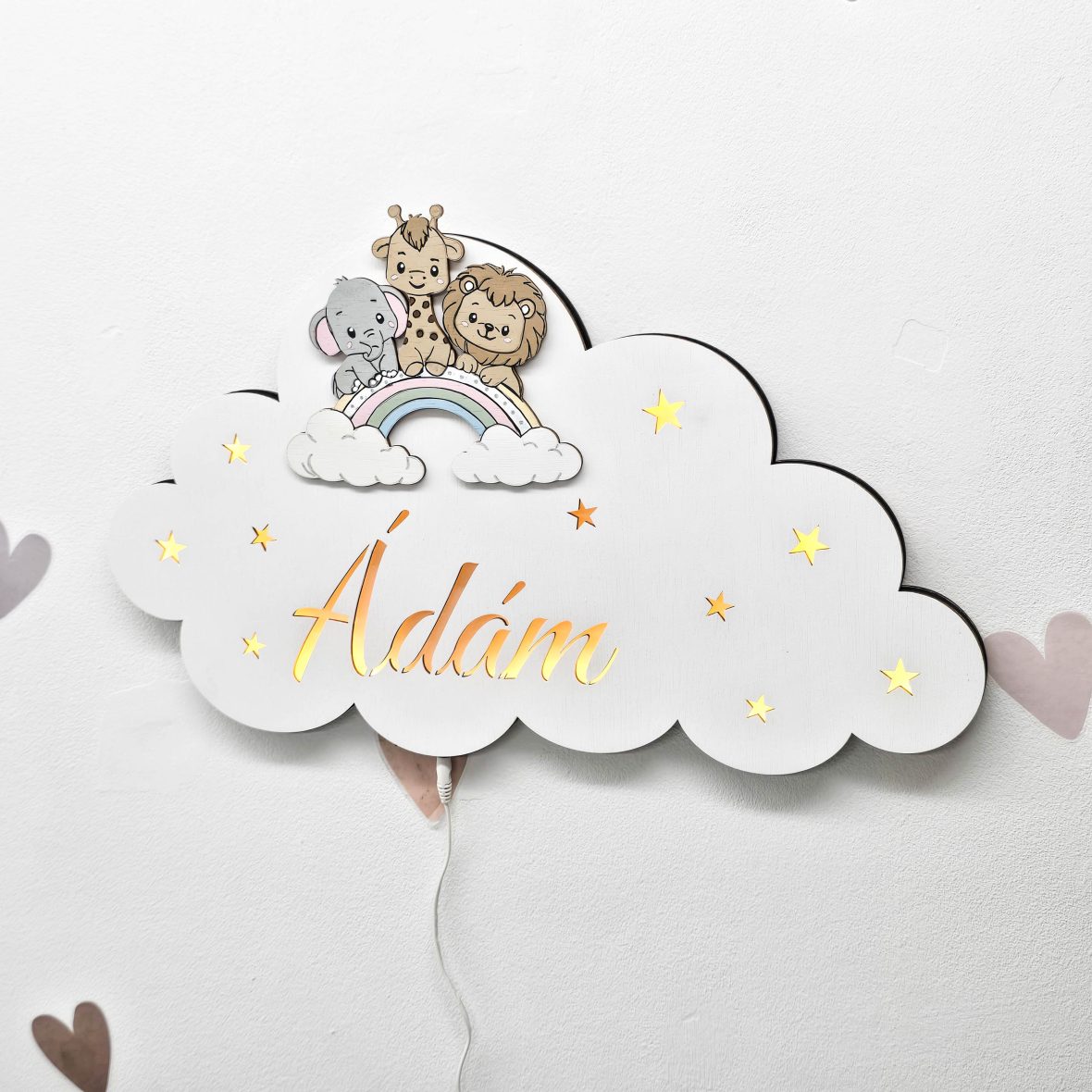 Lampă de veghe personalizata cu nume si animalute safari