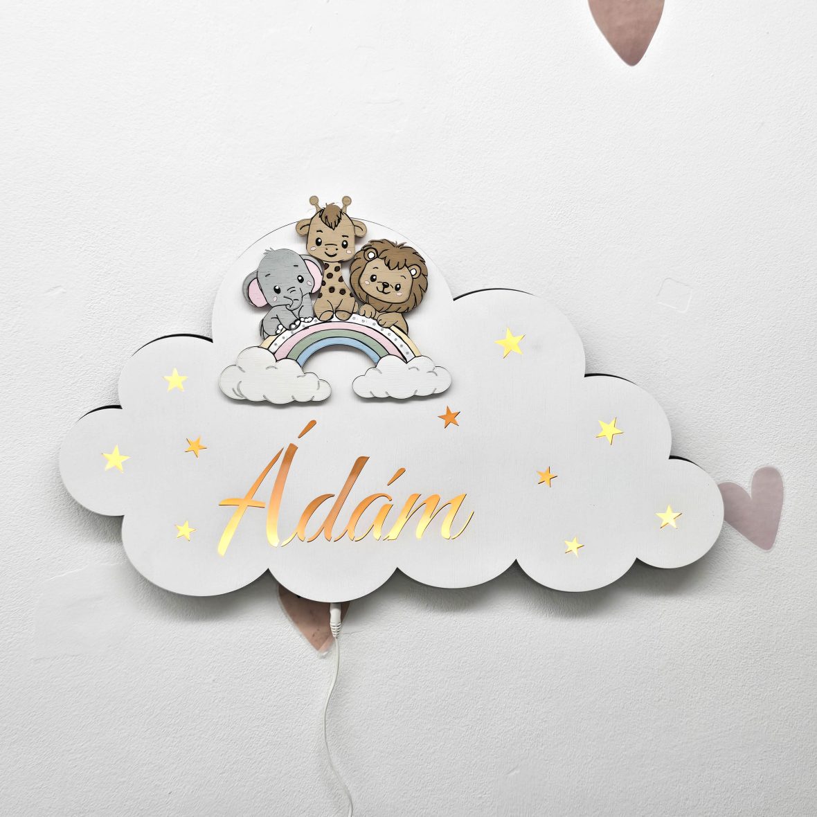 Lampă de veghe personalizata cu nume si animalute safari