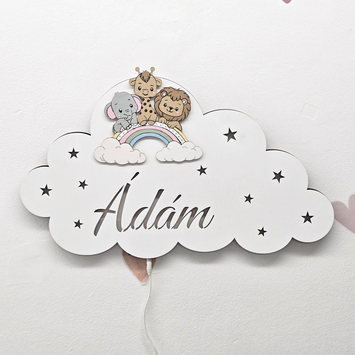 Lampă de veghe personalizata cu nume si animalute safari