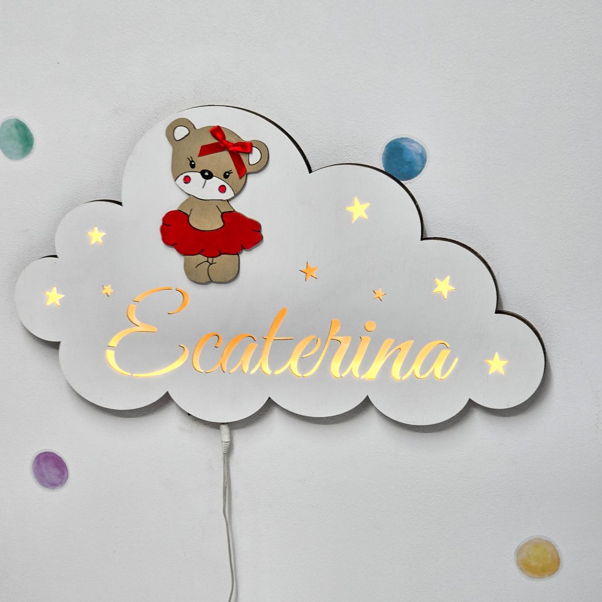 Lampa de veghe cu ursulet in fustita rosie