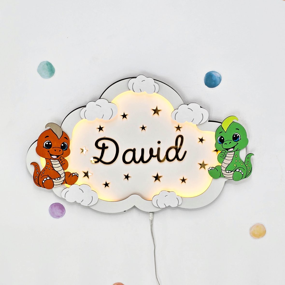 Lampa de veghe cu doi Dino portocaliu-verde